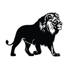 Black silhouette illustration of a lion standing on a white background