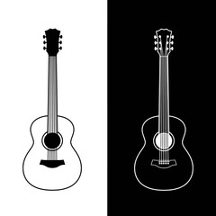 Fototapeta premium Two acoustic guitars one sketched in white on black and the other in black on white symbolizing contrast