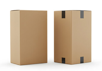 Two Tall Cardboard Shipping Boxes Mockup with Black Tape