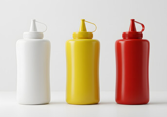 Three Blank Squeeze Bottles Mockup for Condiments