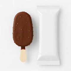  Chocolate and Nut Covered Ice Cream Bar with Blank Packaging Mockup