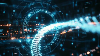 Futuristic dna strand rotating inside digital hud interface - Powered by Adobe