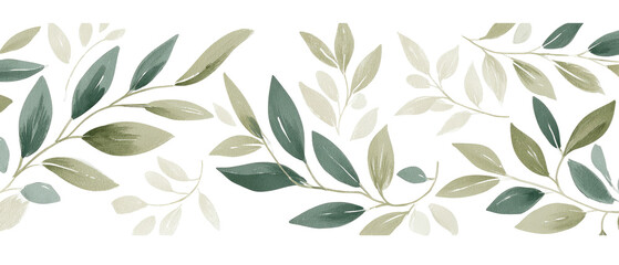 Floral border design with muted greens and whites.  Intricate leaves and stems create a delicate, textured pattern
