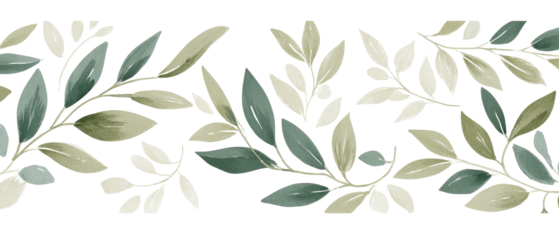 Floral border design with muted greens and whites.  Intricate leaves and stems create a delicate, textured pattern
