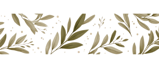 Horizontal border of muted olive-gray leaves and small white flowers