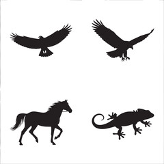 Silhouettes of diverse animal species showcasing wildlife and biodiversity on a white background