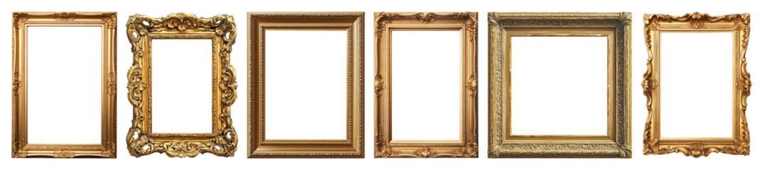 Fototapeta na wymiar PNG Elegant gold frames collection, element set on transparent background
