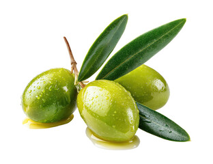 Fresh olives with leaves, glistening with oil