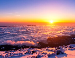 Sunrise over a mountaintop with clouds