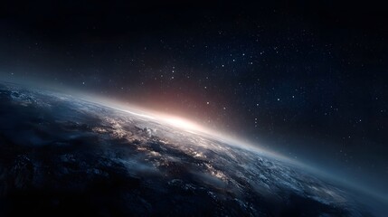 Fototapeta premium Breathtaking view of Earth from space during sunrise or sunset showcasing the planet s glowing atmosphere and distant stars