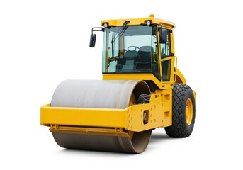Fototapeta premium yellow color steamroller isolated on white background