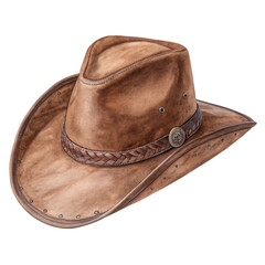 Watercolor Brown Leather Cowboy Hat with Braided Band and Emblem