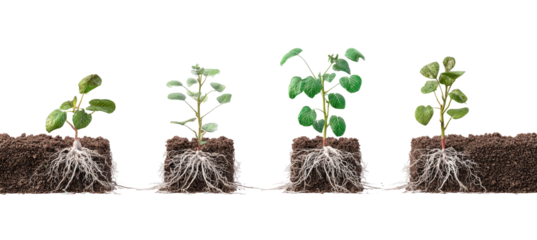 Stages of plant growth, showing progression from seedling to mature plant