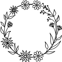 Wildflower Wreath Line Art