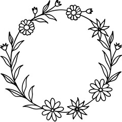 Wildflower Wreath Line Art
