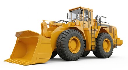 yellow color heavy front loader isolated on white background