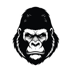 Illustration of a gorilla's face in black and white with a stern expression on a plain background