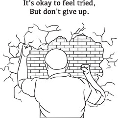Illustration for a hopeless man who is knonking the wall