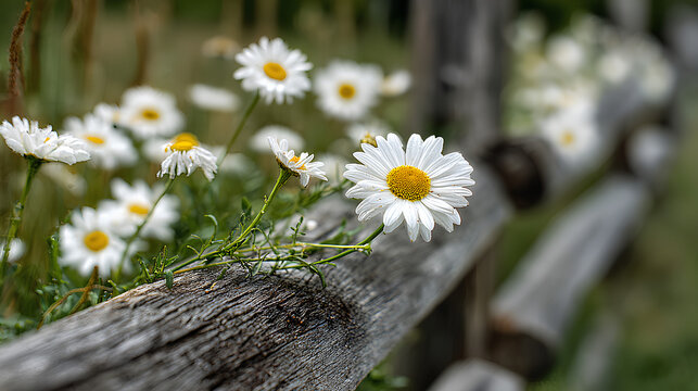 Daisies on a wooden fence