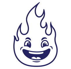 Cheerful cartoon fire flame character smiling with playful expressions and outline design