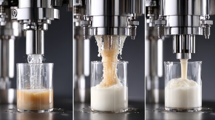 Liquid Pouring Process from Machine into Glass Containers