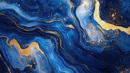 Fototapeta premium Blue Gold Marble Texture Abstract Fluid Background, Luxurious Liquid Painting for Design Print Wallpaper 