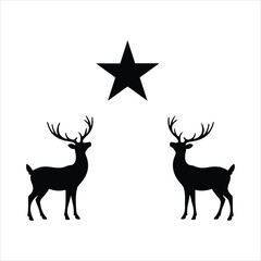 Two silhouetted deer facing each other under a five-pointed star emblem on white