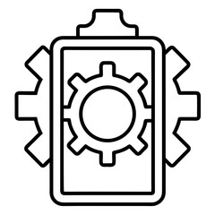 Battery icon with gear settings symbol clean line isolated on transparent background