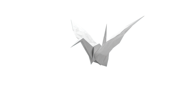 Folded paper crane, white origami, simple design