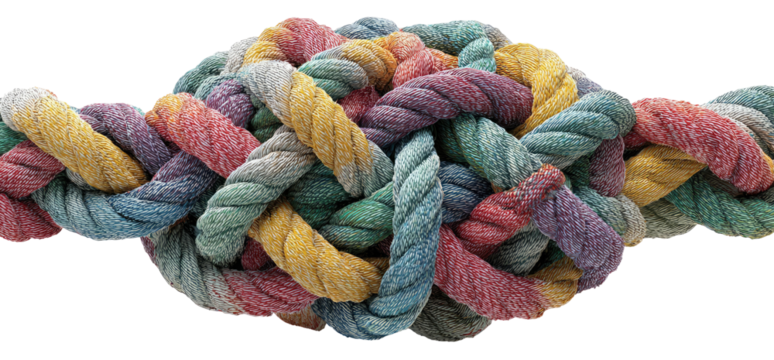 Colorful tangled rope knot