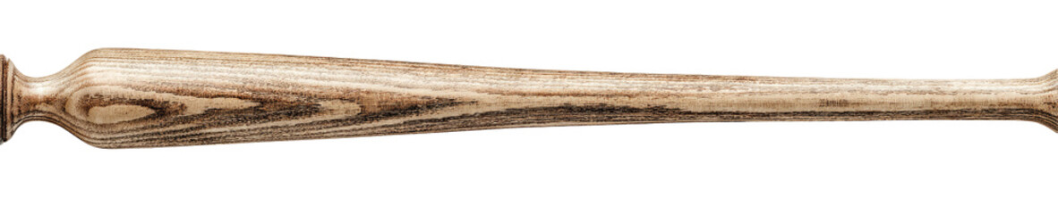 Fototapeta premium Long, light-brown wooden handle with a textured surface, possibly from a tool or weapon