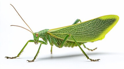 Fototapeta premium Leafmimicking grasshopper on white background