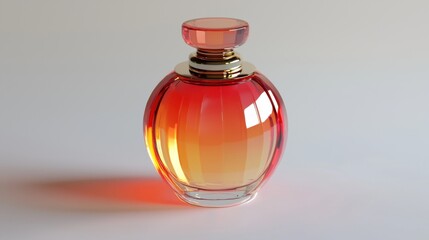Elegant glass perfume bottle showcasing a gradient of warm colors on a neutral background, highlighting its delicate craftsmanship and design