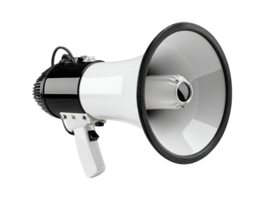 Black and white megaphone, angled view