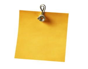 Blank, mustard-yellow sticky note, pinned to a dark background