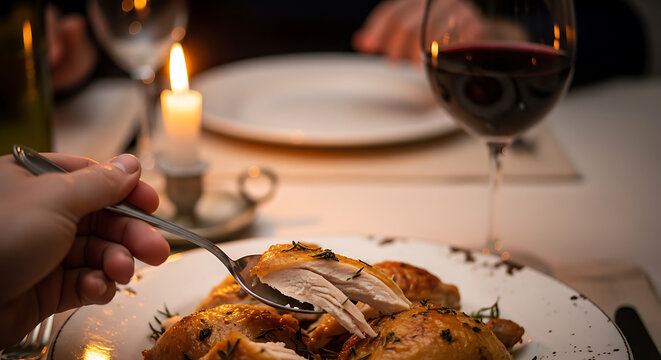 Customers enjoying roast turkey, thanksgiving, party,