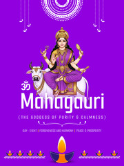 Day 8 – Mahagauri (The Goddess of Purity & Calmness), Maa Mahagauri, worshipped on the eighth day, blesses her devotees with serenity and happiness.