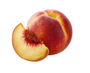 Ripe peach and slice, close-up