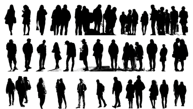 Silhouettes of people in rows