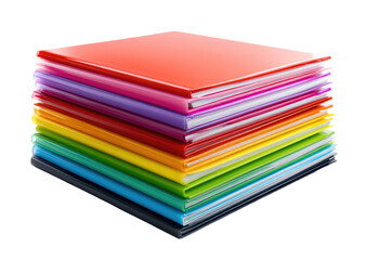 Colorful stack of books.  A vibrant, multi-colored stack of hardback books, various hues,  stacked neatly.  Books are glossy, reflecting light.  A shadow underneath
