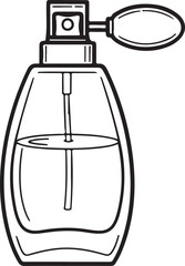 A simple, black-and-white line drawing of a perfume bottle. perfume, fragrance, and luxury.