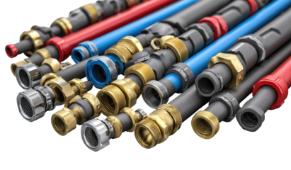 Assorted plumbing pipes and fittings in various colors and materials