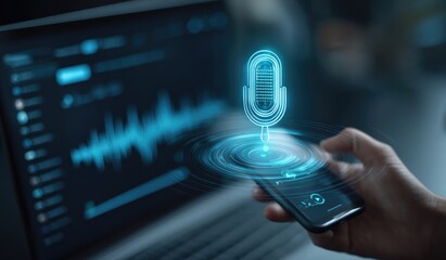 Hand holding phone with microphone interface