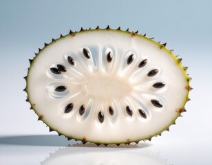 Decorative design highlighting translucent pulp and glossy seeds of a glass soursop