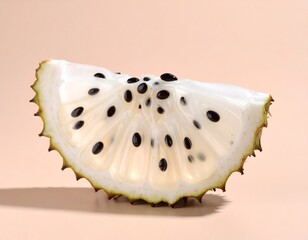 Modern abstract fruit artwork featuring radiant soursop slice in glasslike form