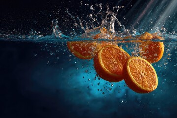Orange slices splashing in water