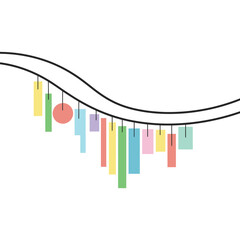 Colorful Wind Chimes Hanging From a Wavy Black Line.