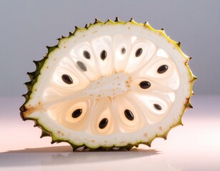 Elegant depiction of a crystal-inspired soursop showing luminous interior details