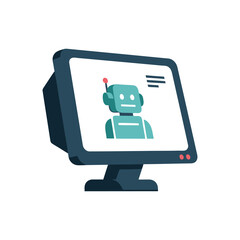 Robot on Computer Screen Technology Illustration.