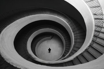 Fototapeta premium Spiral staircase with a solitary figure